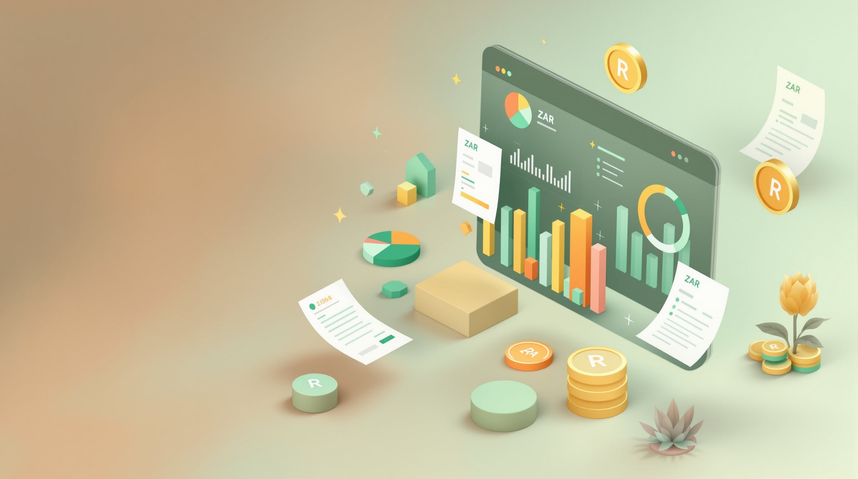 LedgerZA SME accounting dashboard with invoices, financial charts and ZAR currency reports